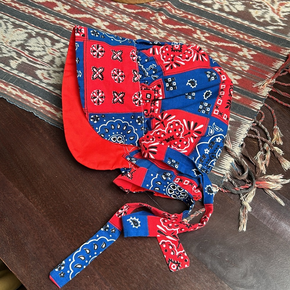 Vintage Handmade Bandana Print Pioneer Prairie Bonnet - Picture 6 of 8